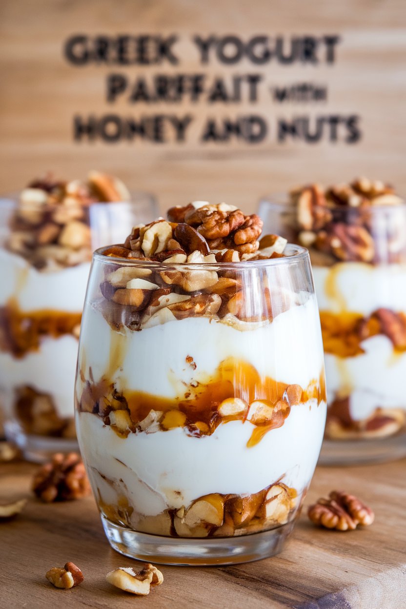 Explore the delightful layers of Greek Yogurt Parfait with Honey and Nuts, a deliciously satisfying treat that is low in carbs and calories. This recipe combines creamy Greek yogurt, a touch of natural sweetness from honey, and the crunch of nuts, offering a perfect balance of flavors and textures for a nutritious breakfast or snack.