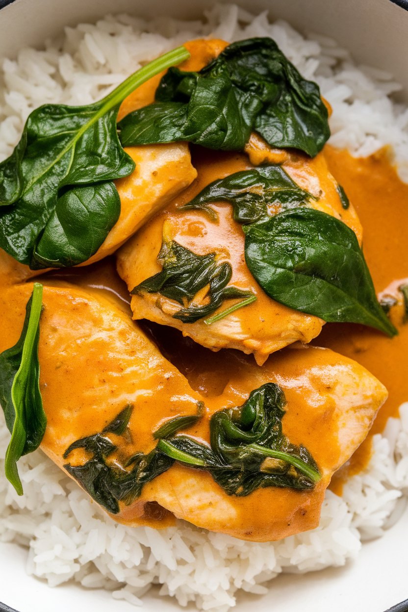 Unleash the vibrant flavors of Coconut Curry Chicken with Spinach, a dish that’s not only delicious but also packed with high-quality protein. Tender chicken pieces simmer in a rich coconut curry sauce while the addition of fresh spinach provides nutrient density, making this meal perfect for those looking to maintain a low-calorie diet.
