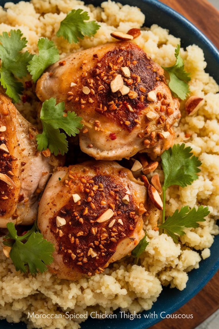 Transform your weeknight dinners with Moroccan-Spiced Chicken Thighs and Couscous, a versatile dish that can be served on its own or paired with fresh vegetables. Each bite offers a satisfying protein punch, making it an ideal choice for anyone looking to enjoy a delicious meal while staying on track with their dietary goals.