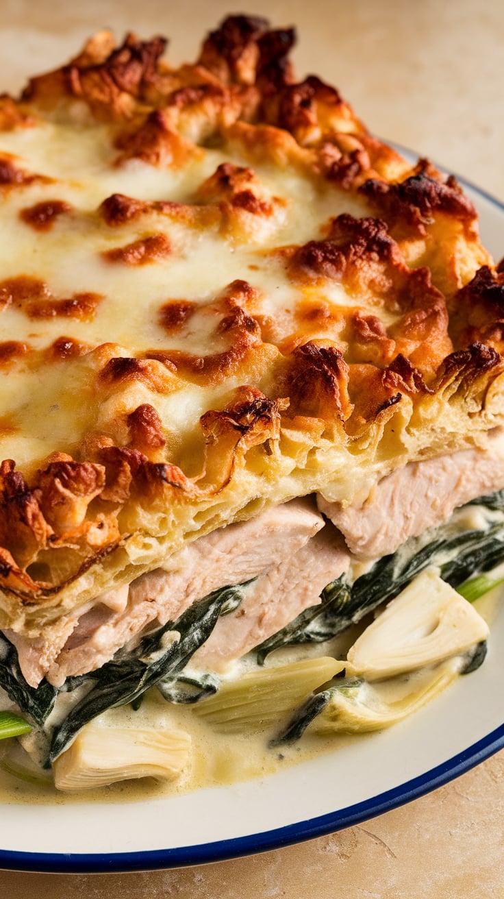 Elevate your dinner game with a dish that's as nutritious as it is delicious. Packed with lean protein and vibrant veggies, this Creamy Spinach and Artichoke Chicken Bake offers a satisfying way to enjoy a flavorful meal without the guilt. It’s an effortless dish that the whole family will love while keeping your health goals front and center.