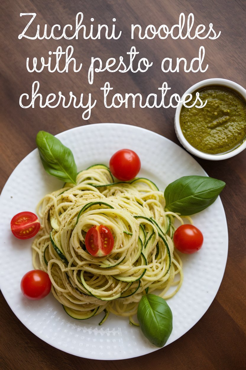 Transform your dining experience with this healthy recipe that illustrates how enjoyable low-calorie, low-carb eating can be. Zucchini noodles with pesto and cherry tomatoes are sure to become a staple in your kitchen, offering a delightful way to enjoy wholesome plant-based ingredients in every bite.