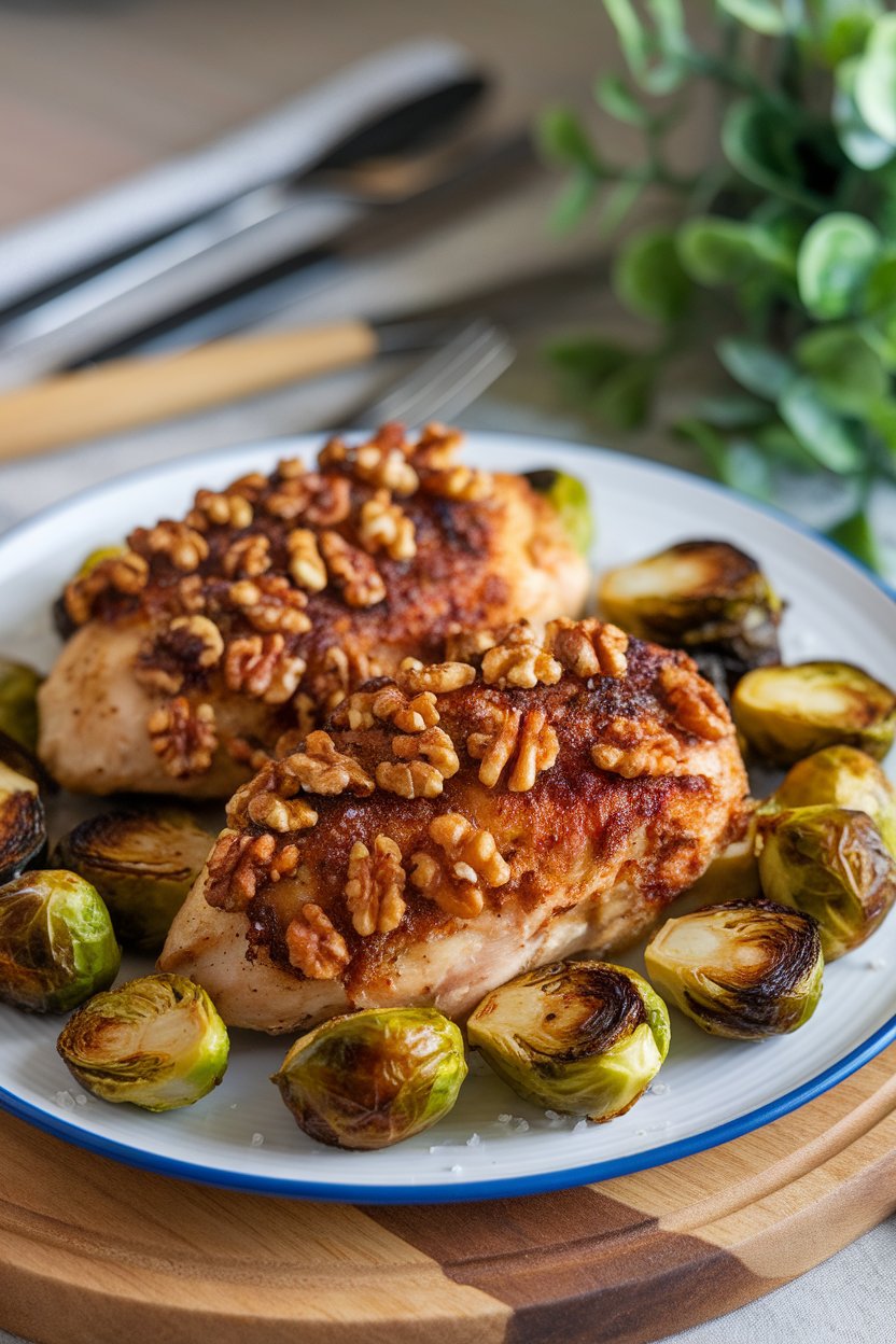 Enjoy the perfect balance of flavors as juicy chicken breasts are baked to perfection with a savory walnut crust that keeps carbs low and calories in check. This recipe proves that you can indulge in a delicious and hearty meal without sacrificing your dietary goals.