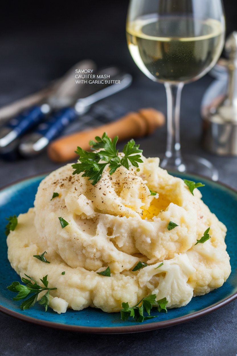 Indulge in the comforting flavors of savory cauliflower mash with garlic butter, a healthy meal that is low in carbs and calories. This creamy alternative to mashed potatoes is packed with rich taste while providing a nutritious option that fits perfectly into any healthy eating plan.