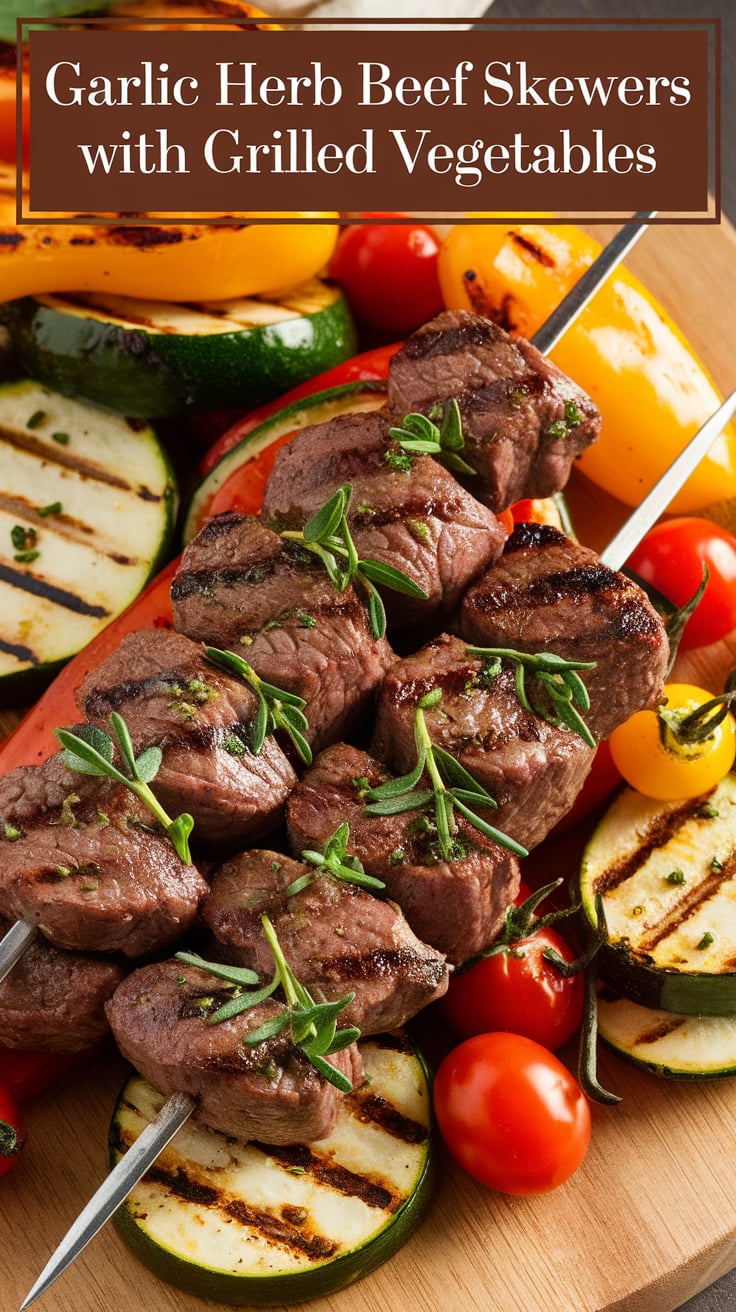 Savor the delightful combination of Garlic Herb Beef Skewers and grilled vegetables for a nutritious meal that excites your palate. High in protein and low in both carbs and calories, this recipe is perfect for anyone looking to enjoy delicious, guilt-free dining with every bite.