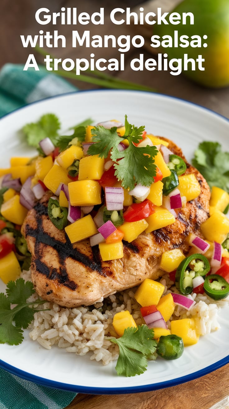 Brighten up your mealtime with a dish that's both healthy and delicious. The combination of savory grilled chicken and refreshing mango salsa creates a delightful contrast that is sure to satisfy your cravings while keeping calories to a minimum.