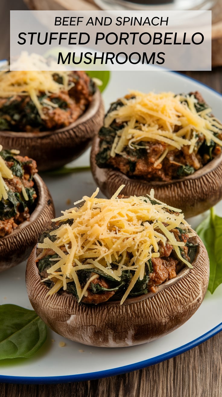 Savor the rich flavors and satisfying textures of Beef and Spinach Stuffed Portobello Mushrooms. Packed with protein and bursting with nutrients, this low-carb, low-calorie dish is ideal for anyone looking to enjoy a gourmet meal that promotes health without sacrificing taste.