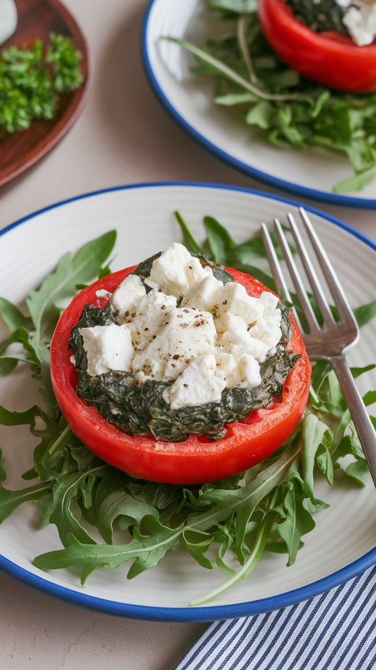 Brighten your breakfast table with Spinach and Feta Stuffed Breakfast Tomatoes, a vibrant dish that combines fresh flavors with a healthy twist. Packed with nutrient-dense spinach and creamy feta cheese, these stuffed tomatoes deliver a satisfying meal that keeps your carb count low and your taste buds excited.