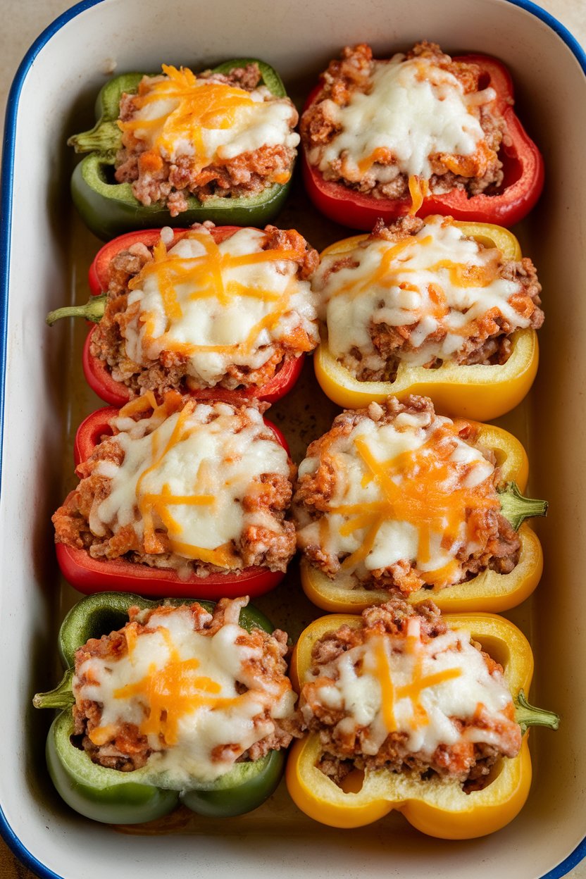 Enjoy the vibrant flavors of stuffed bell peppers filled with ground turkey and cauliflower rice, a healthy meal that is low in carbs and calories. This colorful dish transforms traditional stuffing into a nutritious option, featuring lean turkey paired with cauliflower rice, making it a satisfying yet light choice for any dinner.