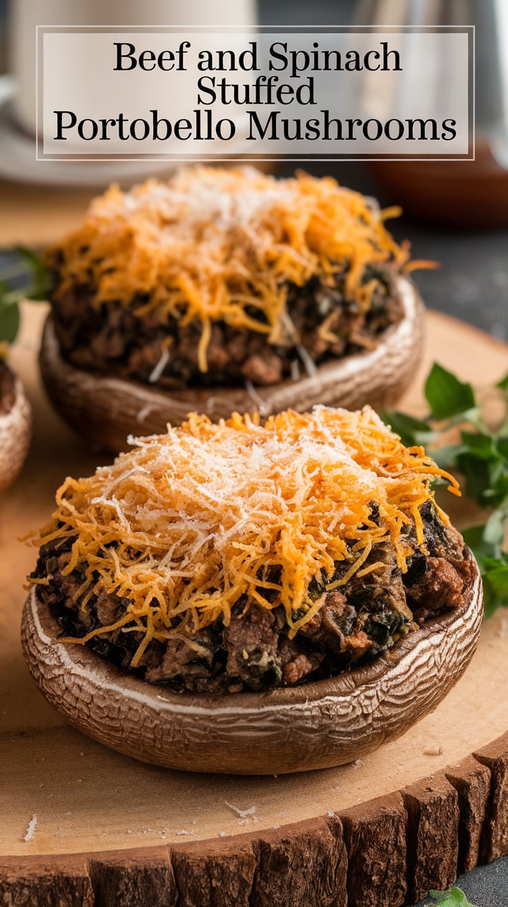 Treat yourself to a nutritious and flavorful meal with our Beef and Spinach Stuffed Portobello Mushrooms. This dish showcases lean beef and fresh spinach in a hearty mushroom cap, providing a protein-rich, low-carb, and low-calorie option that will leave you feeling full and satisfied.