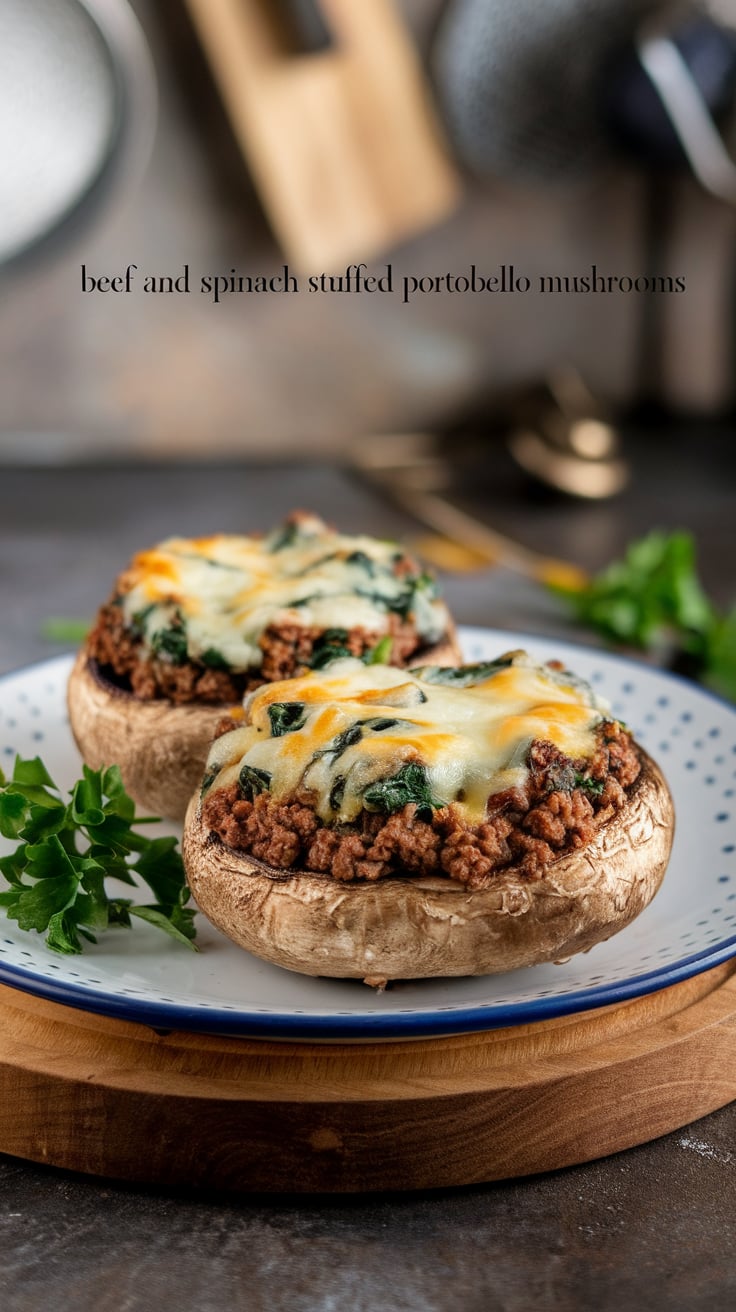 Elevate your dining experience with our Beef and Spinach Stuffed Portobello Mushrooms. These deliciously stuffed caps offer a robust flavor profile, delivering a healthy dose of protein while keeping carbs and calories impressively low—perfect for a wholesome indulgence.