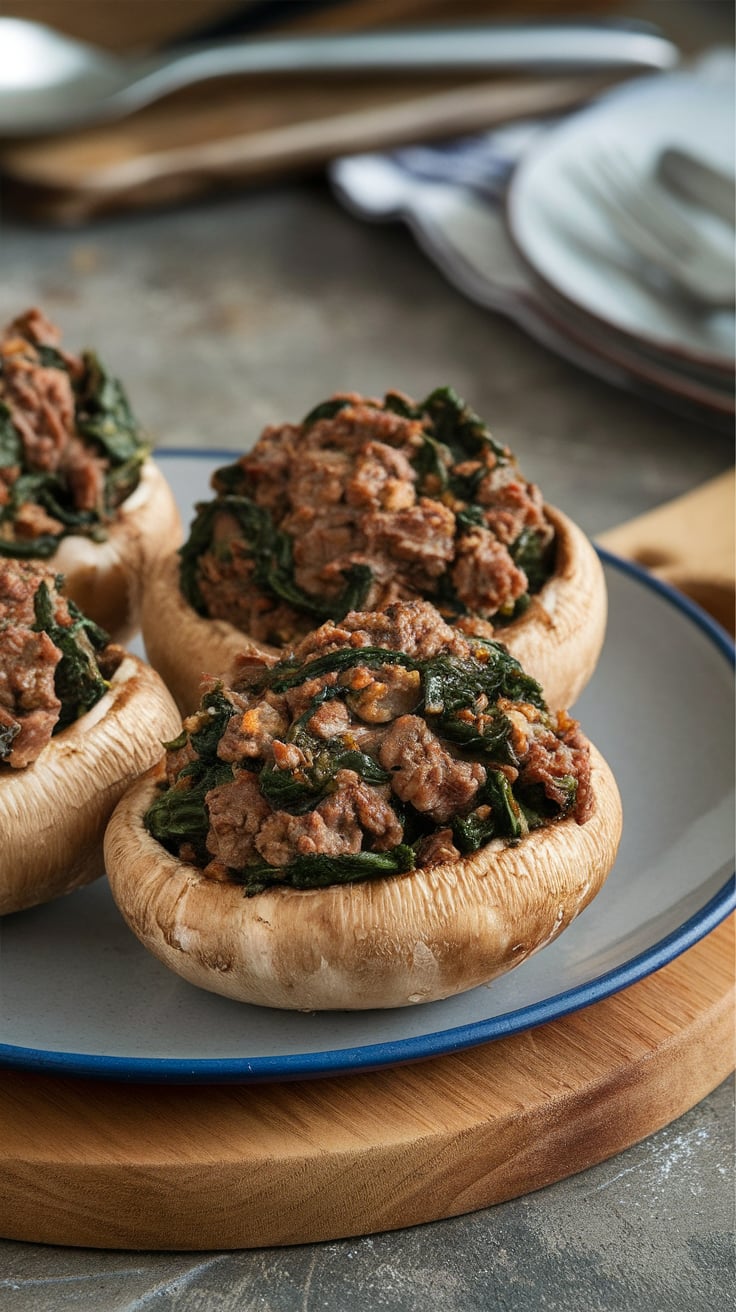 Discover the savory delight of Beef and Spinach Stuffed Portobello Mushrooms, where juicy beef meets fresh spinach in an umami-infused package. This dish is not only high in protein but also low in carbs and calories, making it a satisfying and guilt-free option for any meal.