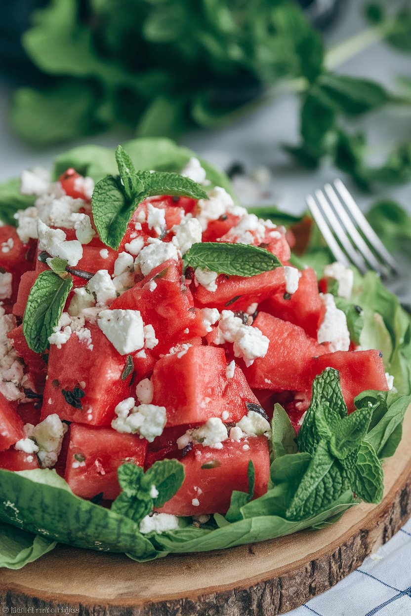 Refresh your summer menu with watermelon and feta salad topped with mint, a vibrant dish that is low in carbs and calories. This delightful salad combines the juicy sweetness of ripe watermelon with the salty creaminess of feta, creating a perfect balance of flavors that’s both satisfying and light.