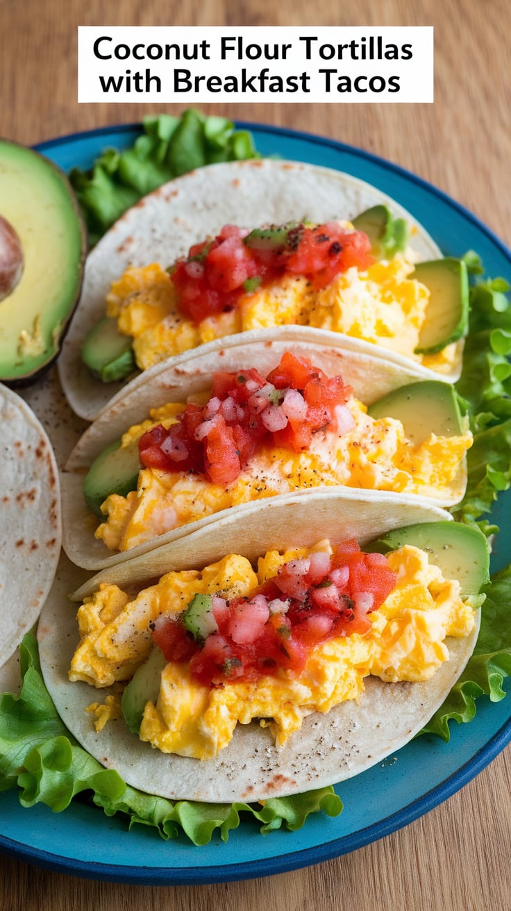 Enjoy a meal that’s not only quick to prepare but also customizable to suit your taste. Fill these coconut flour tortillas with your favorite breakfast ingredients, such as scrambled eggs, avocado, and fresh salsa, creating a satisfying and nutritious option that fits perfectly into your low-calorie diet.