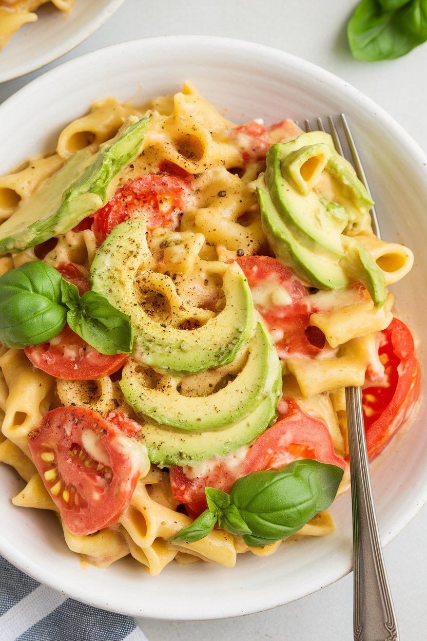 Indulge in the creamy goodness of avocado and tomato pasta, a delightful vegan meal that is low in carbs and calories. This vibrant dish features a luscious avocado sauce blended with ripe tomatoes, creating a rich and satisfying alternative to traditional pasta dishes without the guilt.