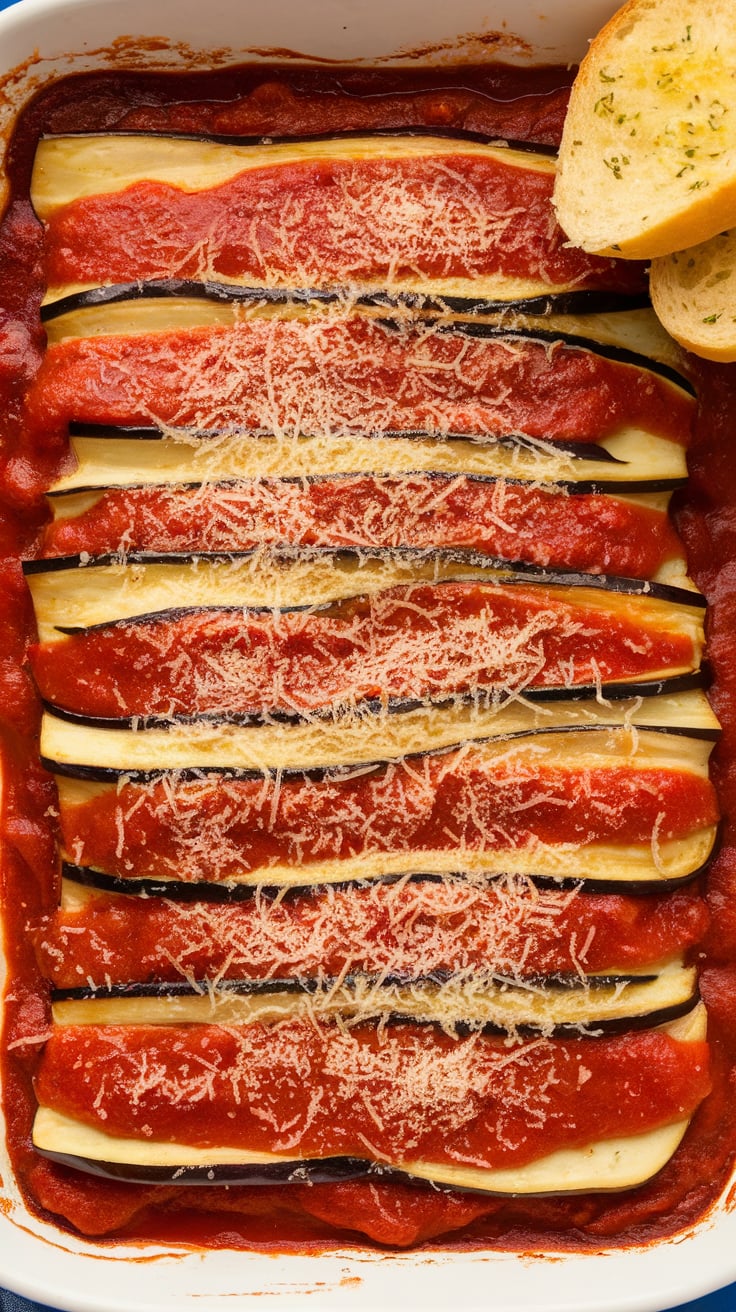 Delight in the savory layers of eggplant lasagna with ricotta and marinara, a wholesome twist on a classic favorite that keeps calories in check without sacrificing flavor. This recipe features thinly sliced eggplant in place of pasta, making it a nutrient-dense meal that’s perfect for anyone looking to enjoy a comforting dish while staying health-conscious.