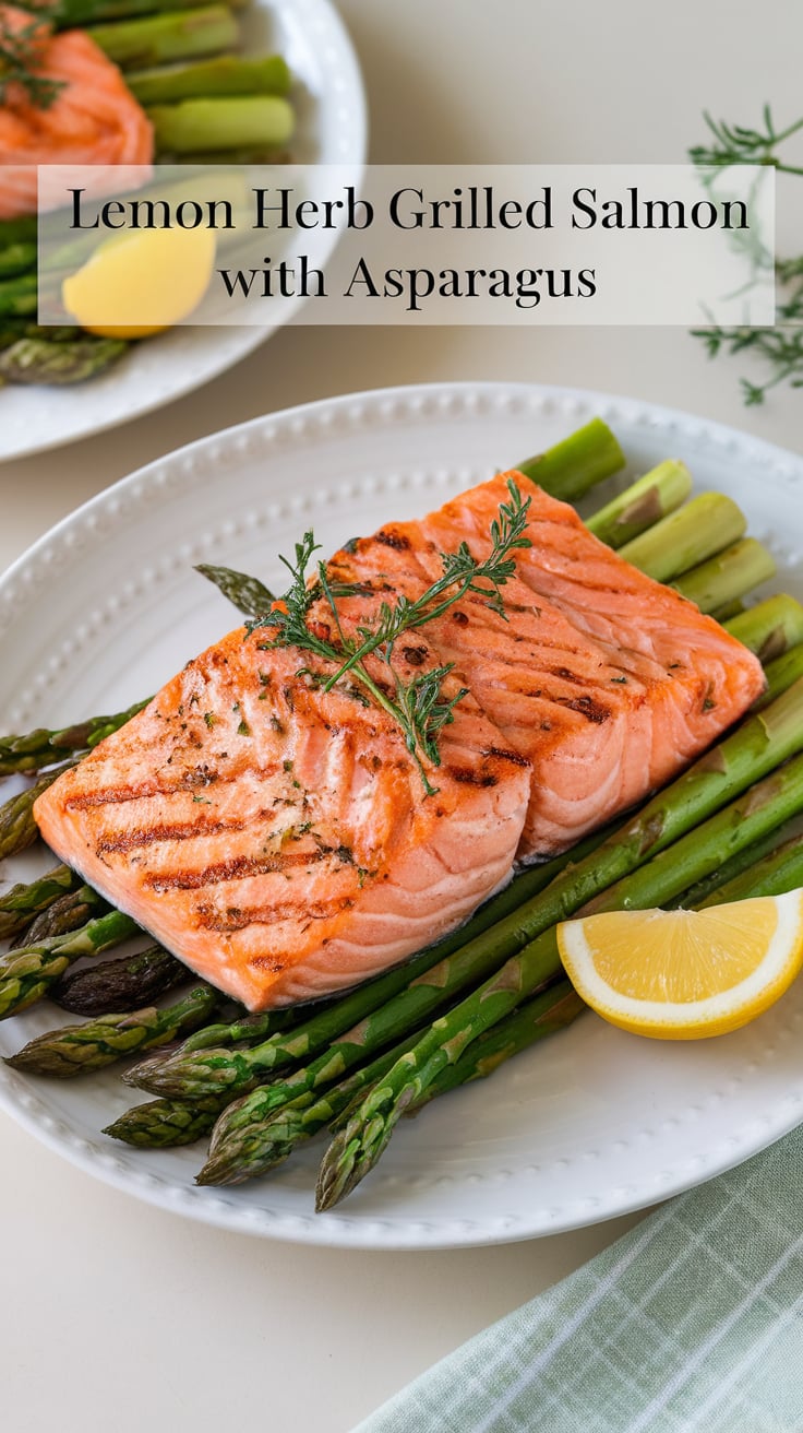 Elevate your dinner routine with our Lemon Herb Grilled Salmon and Asparagus. Juicy salmon fillets marinated in fragrant herbs create a delightful symphony of taste, while the asparagus adds a satisfying crunch—all while being low in calories and carbs.