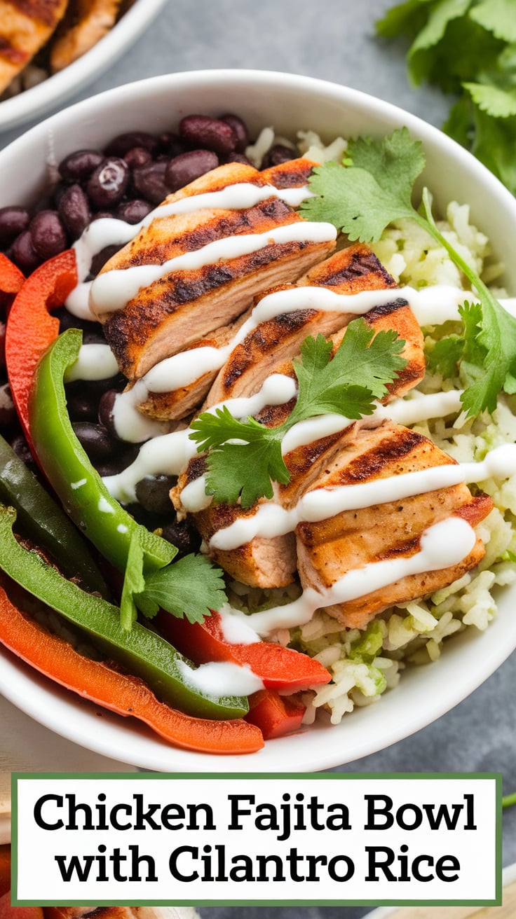 Transform your meal planning with a Chicken Fajita Bowl topped with aromatic cilantro rice. This enticing recipe blends high-protein chicken with fresh veggies, offering a low-carb and low-calorie meal that satisfies your cravings and keeps your health goals in check.