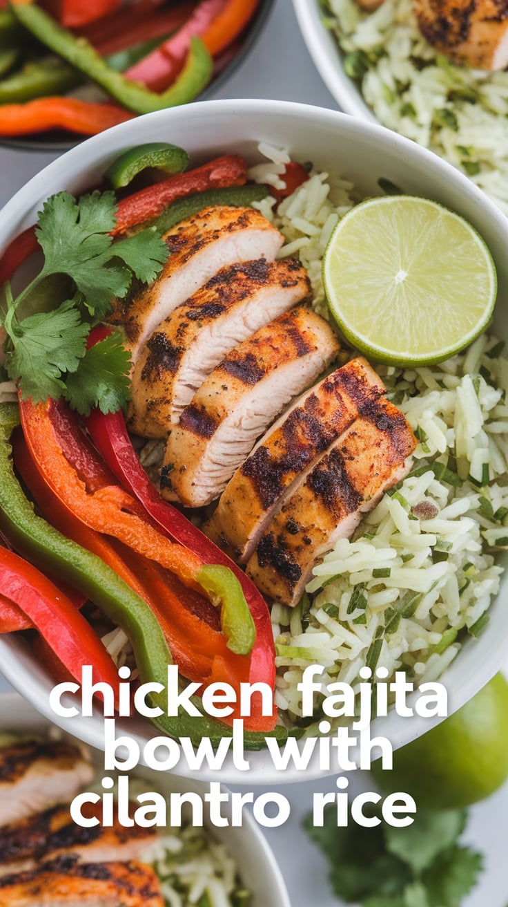 Enjoy a fiesta of flavors with a Chicken Fajita Bowl featuring fluffy cilantro rice. Packed with protein-rich chicken and colorful veggies, this recipe offers a low-carb and low-calorie meal that redefines comfort food while remaining fresh and exciting for your taste buds.