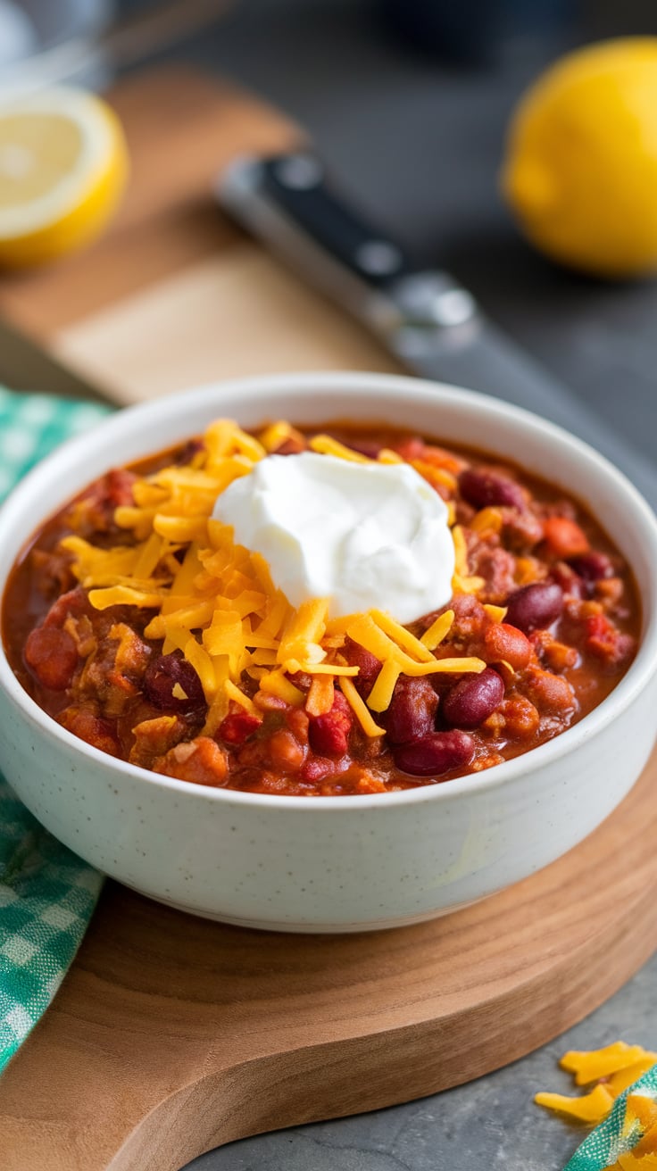 Warm up with a comforting bowl of Healthy Slow-Cooked Beef and Bean Chili, where rich flavors meet nutritious ingredients. This satisfying dish is high in protein and packed with hearty beans, while keeping carbs and calories in check for a guilt-free indulgence.