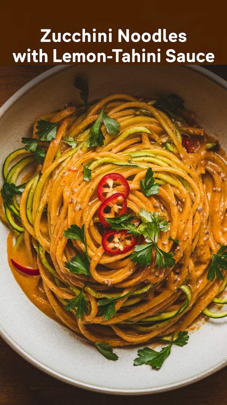 Looking for a quick and healthy meal? This recipe for Zucchini Noodles with Lemon-Tahini Sauce is not only deliciously vegan but also low in calories, making it the ideal choice for a fresh and fulfilling dish.