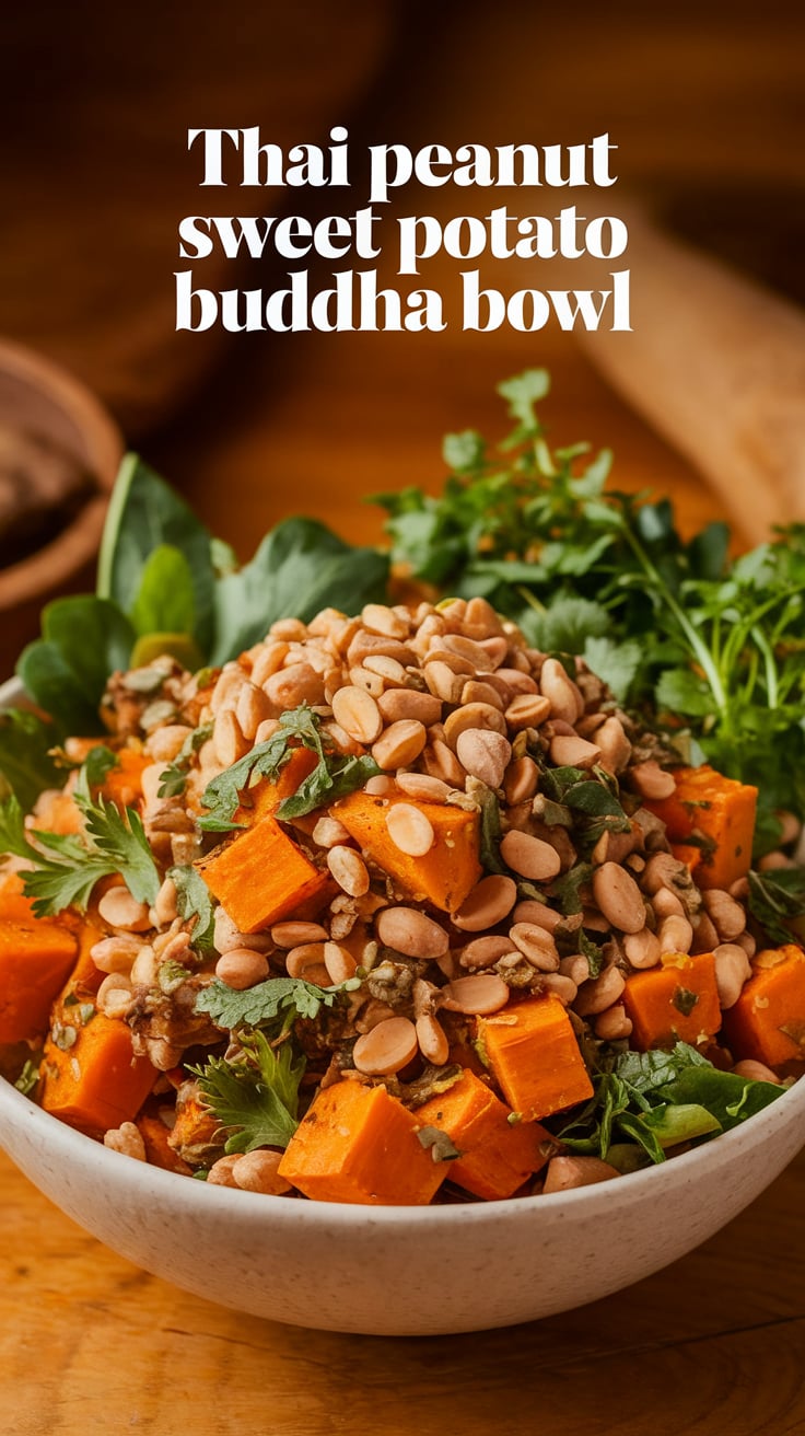 Fuel your day with a nourishing bowl that brings together the best of Thai flavors. The Thai Peanut Sweet Potato Buddha Bowl is entirely plant-based and low in calories, making it an ideal choice for health-conscious food lovers.