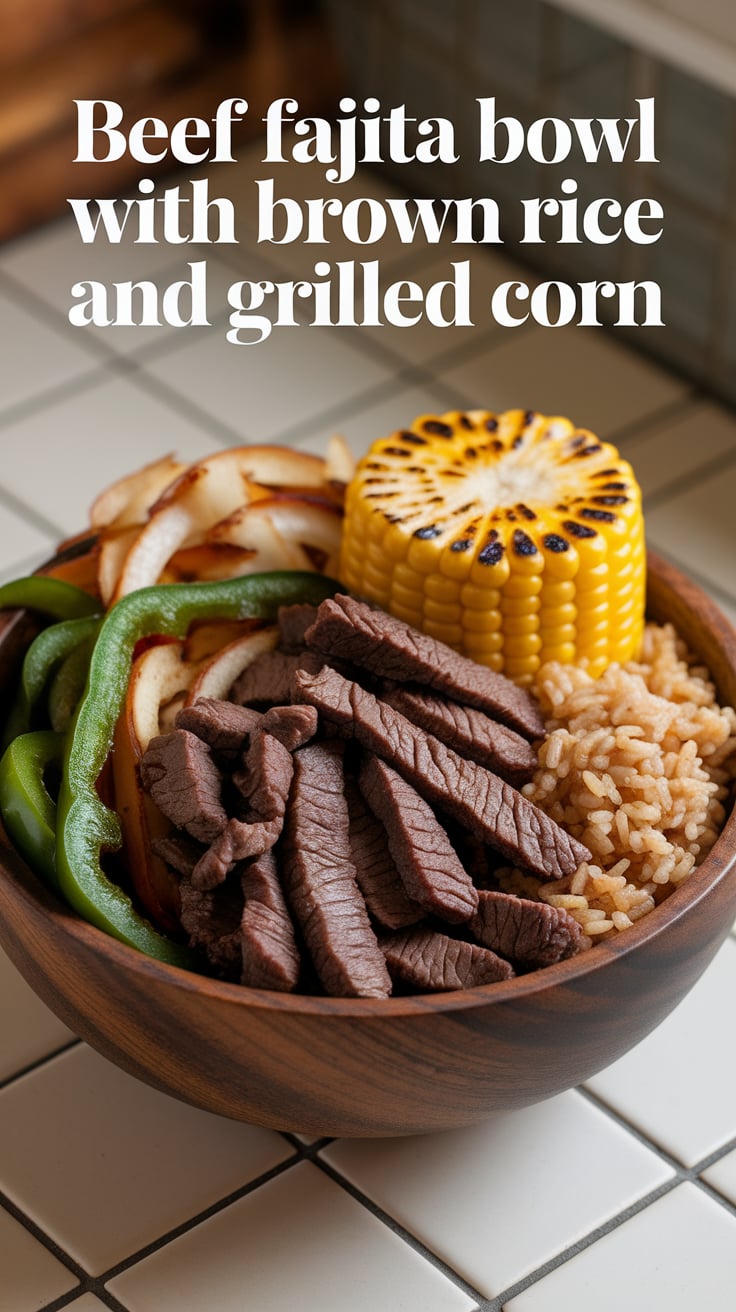 Elevate your mealtime with a Beef Fajita Bowl, where zesty beef meets nutritious brown rice and charred corn for a flavor explosion. Packed with protein and keeping carbs and calories low, this bowl is a delicious way to enjoy your favorite flavors while staying on track with your health goals.
