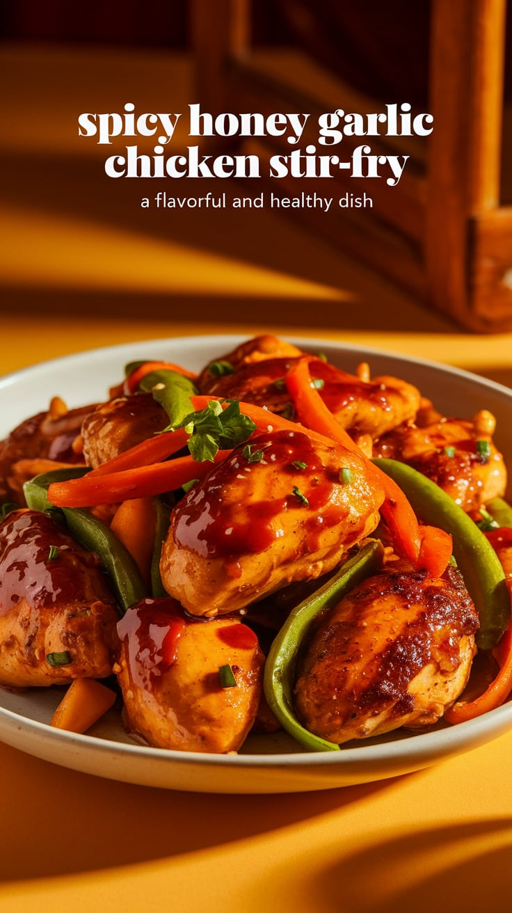 Ignite your taste buds with our Spicy Honey Garlic Chicken Stir-Fry, where bold flavors meet healthy eating. This dish showcases tender chicken marinated in a sweet and savory sauce, delivering high protein content while ensuring you stay low on carbs and calories.