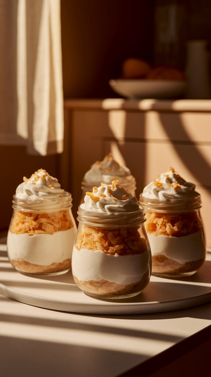 These individual jars are perfect for entertaining or a cozy night in, offering a fun and portable way to enjoy a beloved dessert. The combination of textures—smooth cream, crisp crust, and fluffy topping—ensures every spoonful is a delightful experience.