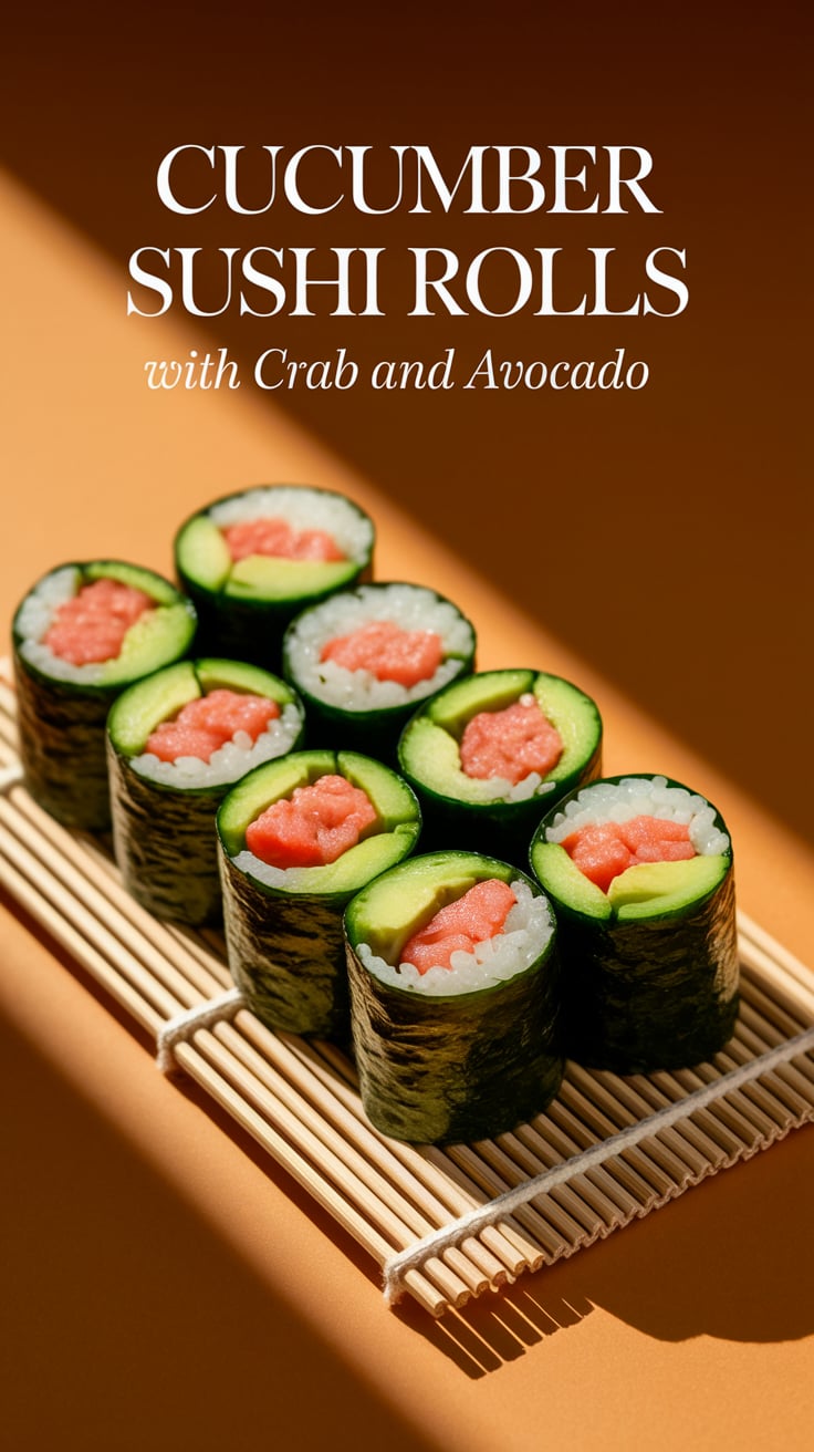 Perfect for a light lunch or as an appetizer, Cucumber Sushi Rolls are a fun and nutritious way to enjoy fresh ingredients. Dive into this healthy culinary experience that showcases the vibrant flavors of crab and avocado while keeping things light and refreshing.