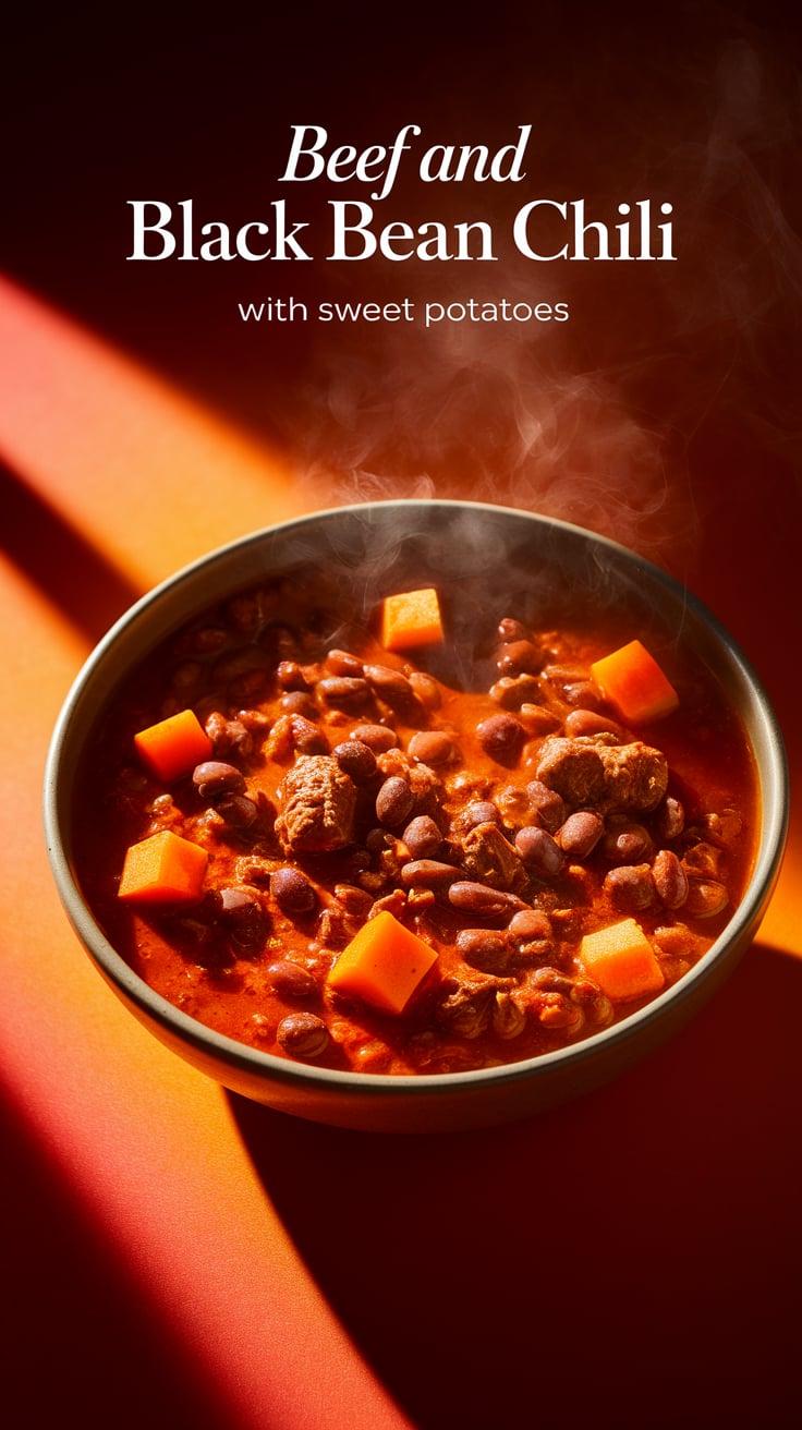 Warm up with a flavorful beef and black bean chili that balances savory and sweet. With high protein and low calories, this dish is perfect for satisfying hunger without compromising on nutrition.