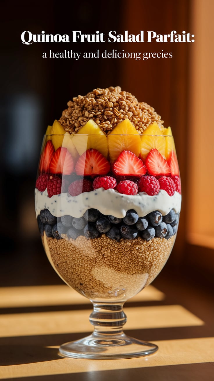 This recipe is not only visually appealing but also packed with protein, fiber, and essential vitamins. The combination of sweet fruits and nutty quinoa creates a delicious balance that will keep you energized throughout the day.