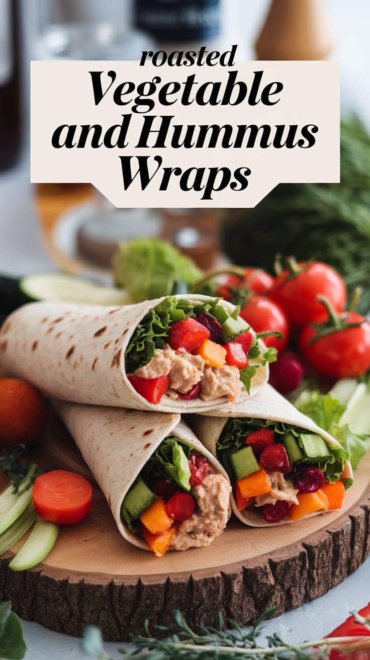 Elevate your lunch game with Roasted Vegetable and Hummus Wraps, where earthy roasted flavors blend perfectly with zesty hummus. This wholesome vegan dish keeps calories low while delivering a deliciously filling experience that will keep you coming back for more!