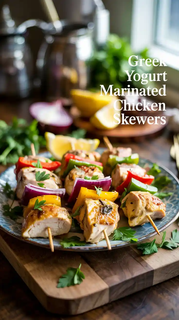 These Greek yogurt marinated chicken skewers combine creamy, tangy marinade with lean protein for a light, satisfying meal you can feel great about.