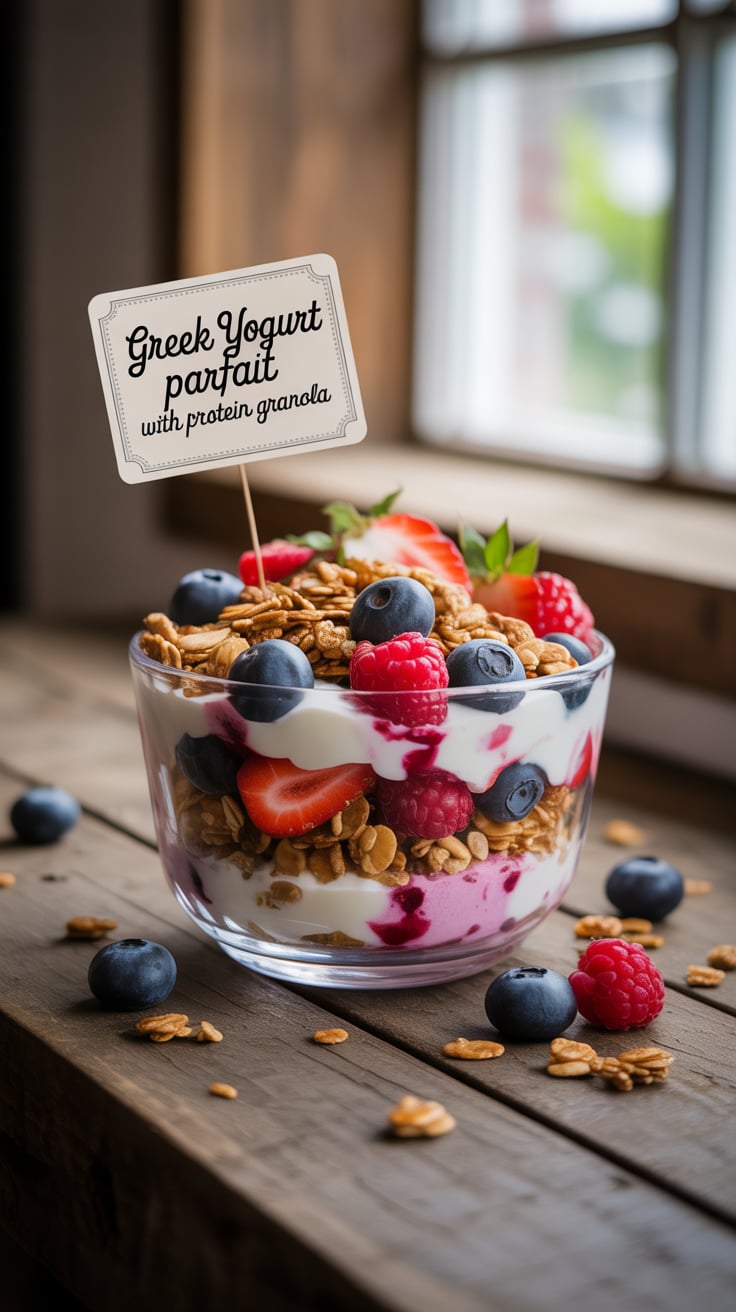 Elevate your snack time with this Greek Yogurt Parfait, expertly layered to provide a rich taste and high protein punch. This recipe is not only low in carbs and calories but also a delicious way to nourish your body and indulge your cravings.