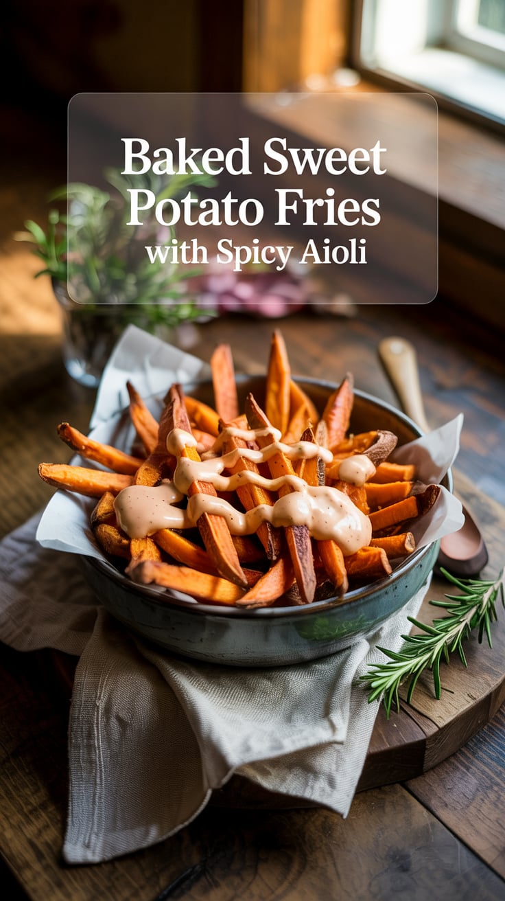 Discover the joy of indulging in a tasty treat that’s good for you. These baked sweet potato fries are a fiber-rich option that satisfies cravings while the spicy aioli adds a burst of flavor, creating a dish that’s both healthy and utterly delicious.