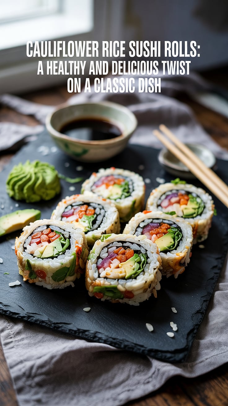 Savor the deliciousness of sushi in a lighter format with these cauliflower rice rolls. Each bite combines vibrant veggies and flavorful fillings, offering a healthy snack or meal option that’s low in calories yet completely satisfying.