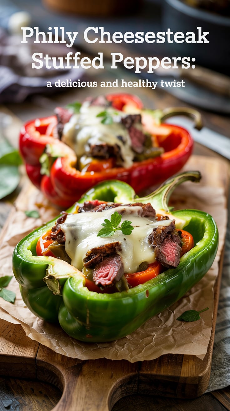 Experience the indulgent flavors of a classic Philly cheesesteak in a healthier form with Philly Cheesesteak Stuffed Peppers. This delightful recipe swaps bread for vibrant bell peppers, making it low in carbs and calories while still packing a savory punch.