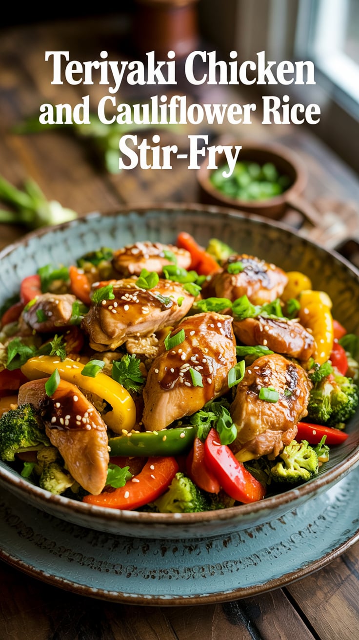 Discover a fresh twist on stir-fry with teriyaki chicken served over cauliflower rice. This dish offers a high protein punch and maintains a low carb and calorie count, ensuring you can enjoy a wholesome meal without sacrificing taste or satisfaction.