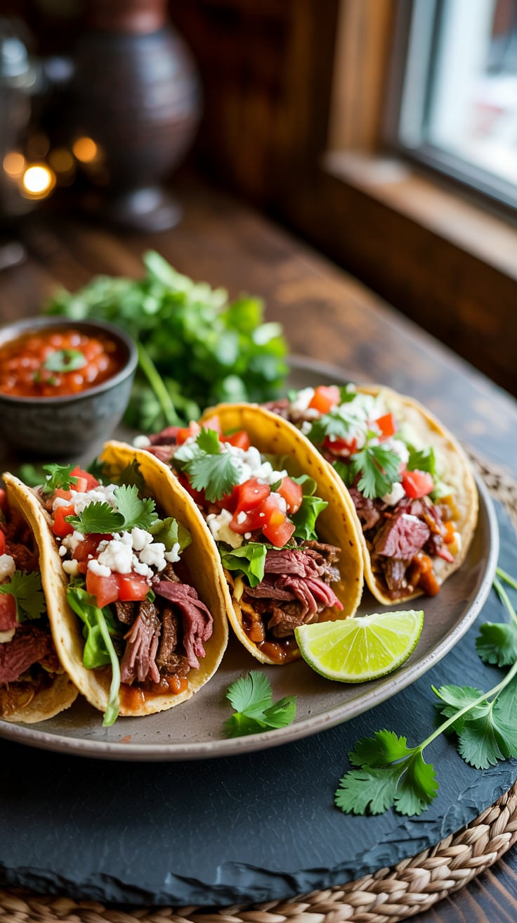 Savor the rich flavors of slow cooker smoky chipotle beef tacos that are as satisfying as they are nutritious. Packed with high-quality protein, these tacos keep carbs and calories low, making them an excellent choice for a hearty yet healthy meal.
