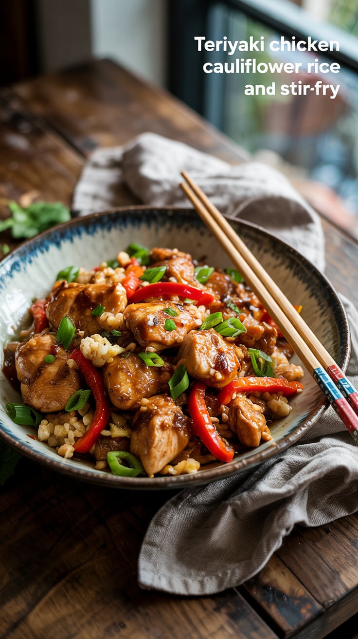 Elevate your dining experience with a vibrant teriyaki chicken and cauliflower rice stir-fry that bursts with flavor. With high protein and minimal carbs and calories, this recipe allows you to indulge in a guilt-free meal that’s both delicious and nourishing.
