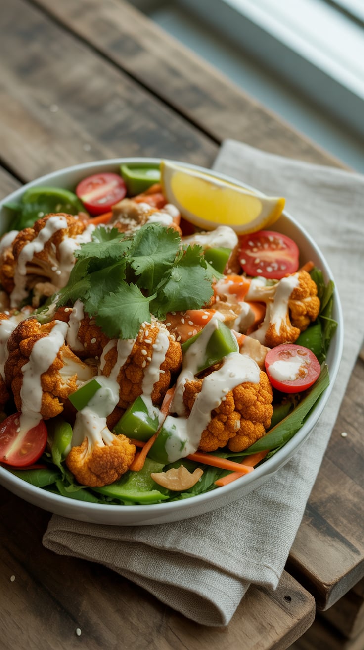 Tangy buffalo sauce meets tender cauliflower florets and crunchy slaw for a plant-based power bowl that hits heat, texture, and satisfaction while remaining low-calorie. Whip a light cashew ranch using soaked cashews and a splash of water or nondairy yogurt to keep creaminess without the calorie overload.