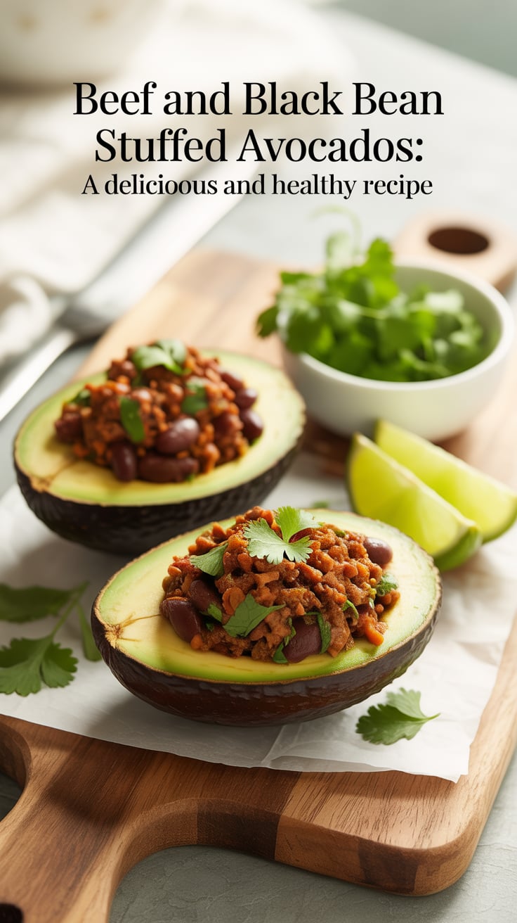 Elevate your lunch or dinner with Beef and Black Bean Stuffed Avocados, combining savory beef and hearty black beans nestled in creamy avocado. This dish is a perfect balance of taste and health, ideal for fueling your day.