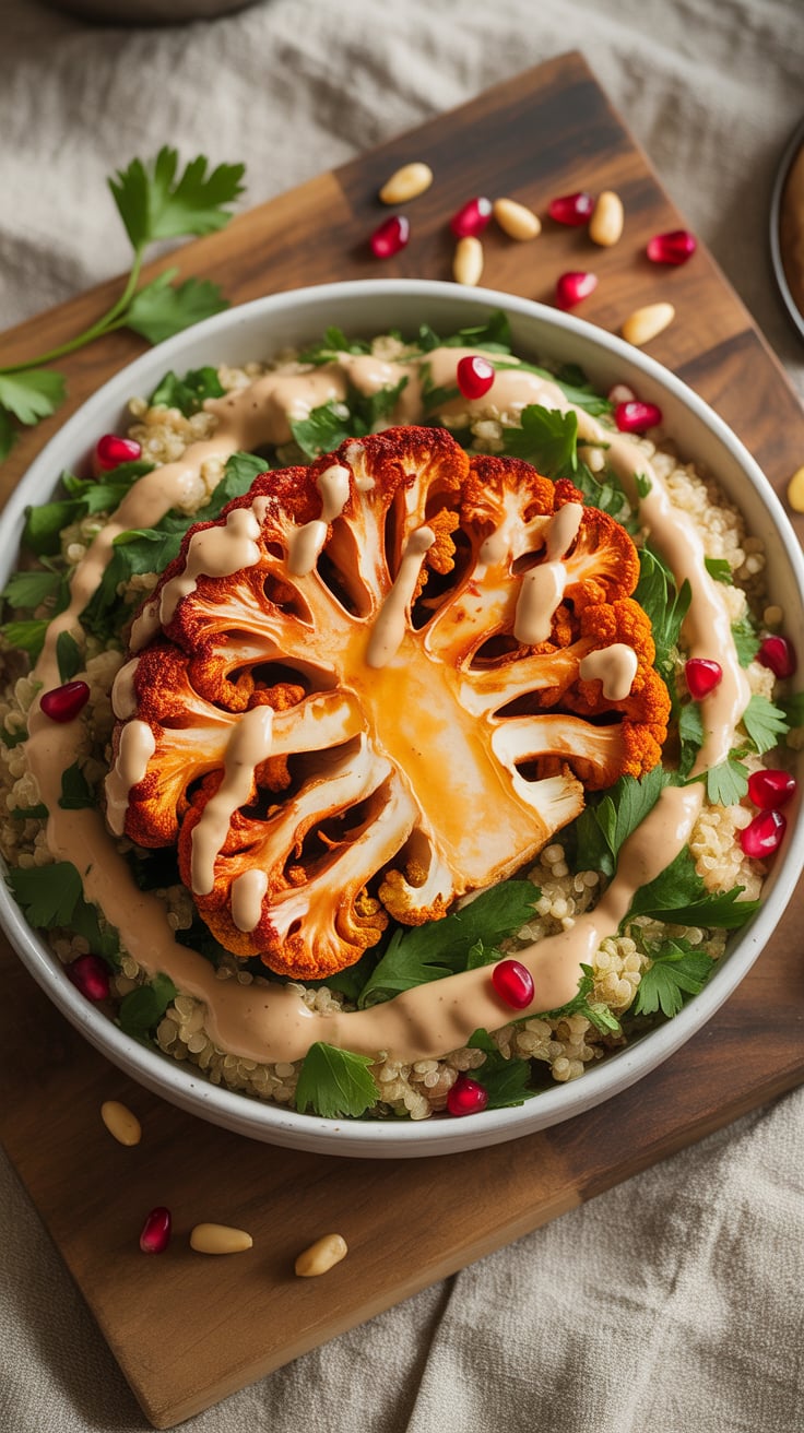 Weeknight-ready roasted cauliflower bowls deliver vibrant heat and creamy tahini while keeping things calorie-smart and vegan.