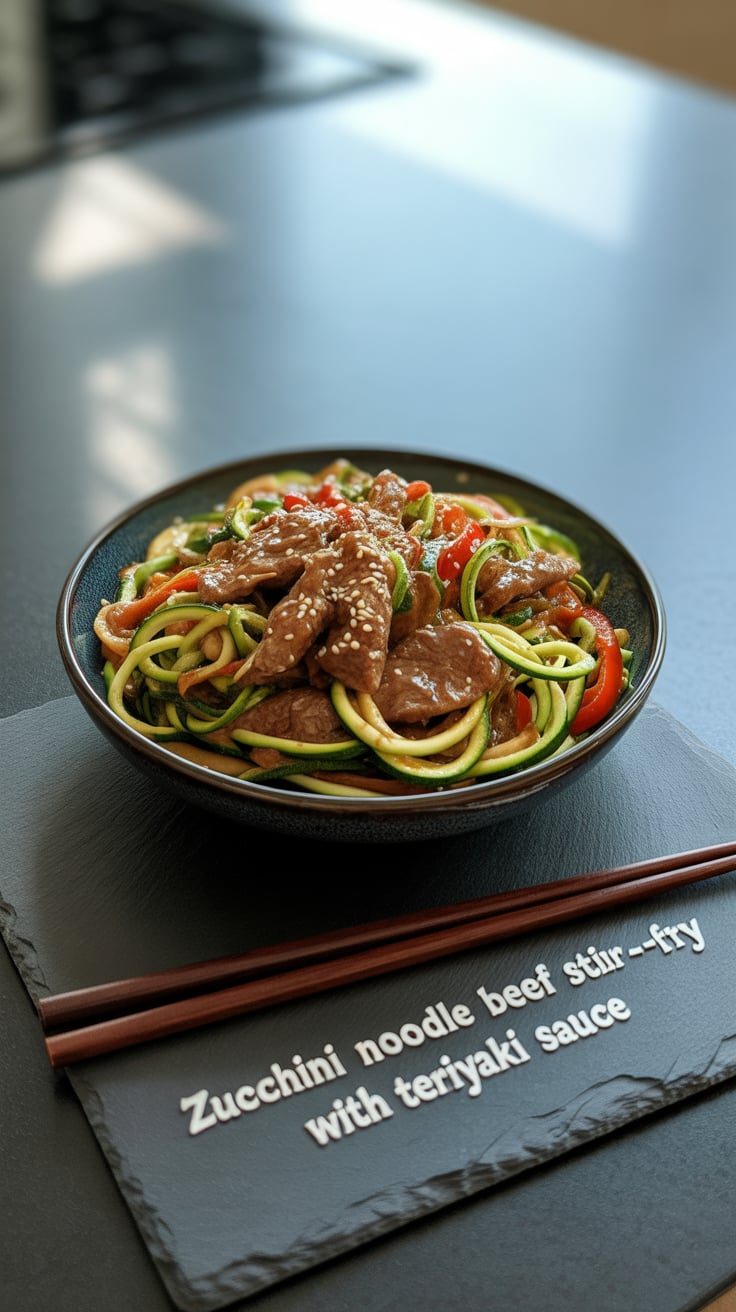 Transform your dinner routine with this nutritious, high-protein dish. The combination of crisp zucchini noodles and succulent beef not only keeps your energy up but also makes each bite a guilt-free indulgence.