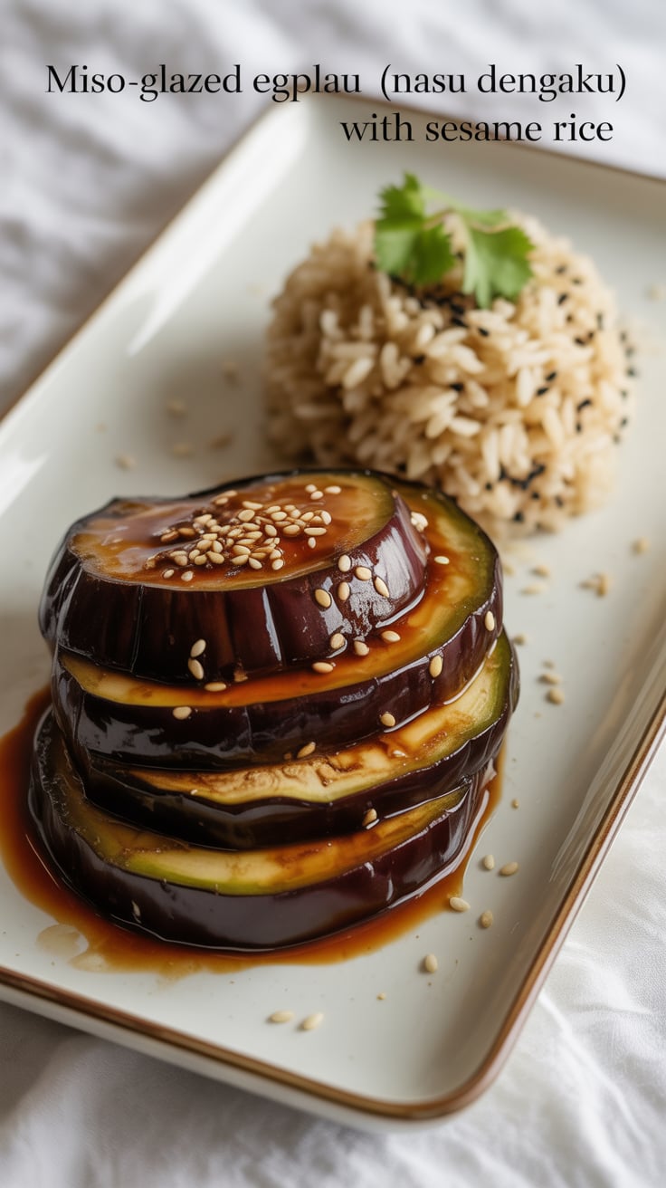 Caramelized miso glaze coats tender roasted eggplant for a deeply savory vegan main that feels indulgent but stays low in calories. Pair with a modest scoop of sesame rice or cauliflower rice and a sprinkle of scallions for a satisfying, waistline-friendly meal.