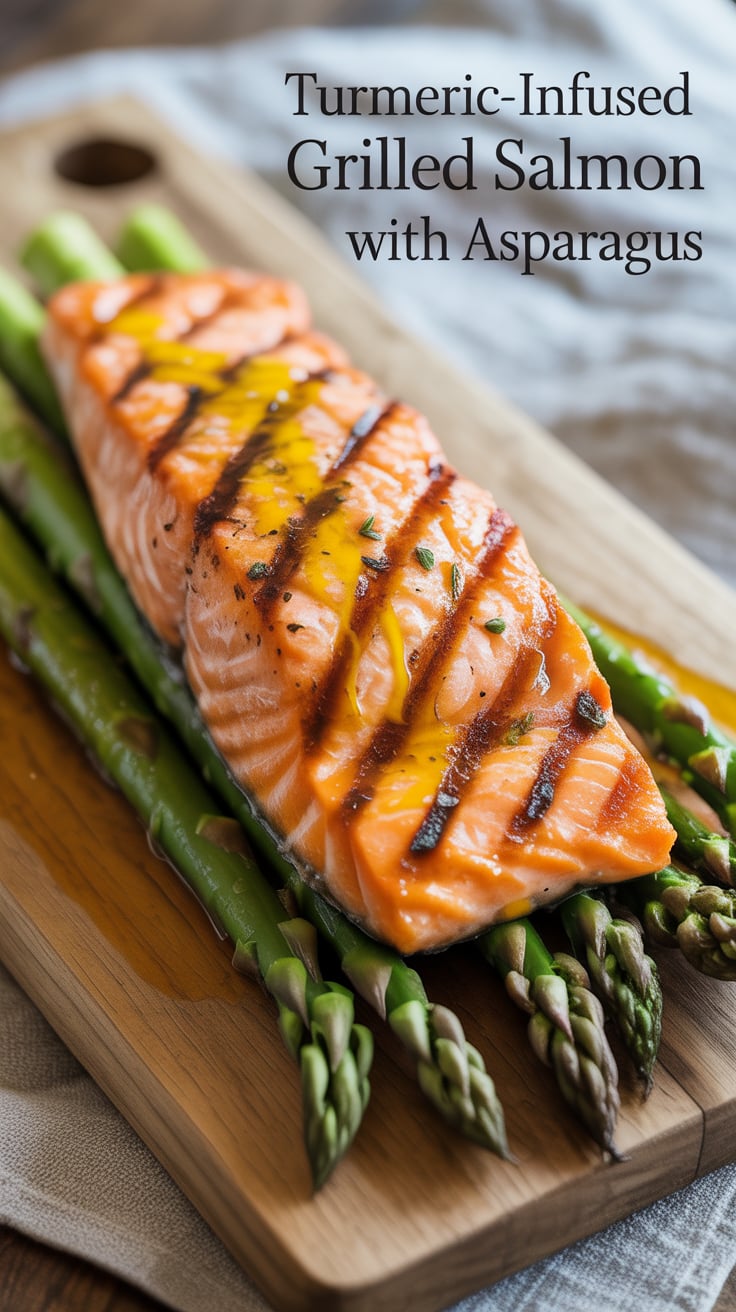 Enjoy the unique flavor profile that turmeric brings to the table, adding a warm, earthy taste to perfectly grilled salmon. Paired with crisp asparagus, this dish offers a delightful balance of nutrients that supports overall wellness without weighing you down.