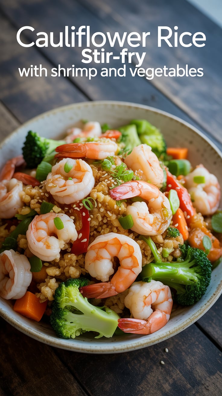 Embrace the goodness of cauliflower rice, a fantastic low-carb substitute that still delivers all the comfort of traditional stir-fry. With lean shrimp providing protein and a mix of colorful veggies, this dish supports your wellness goals without compromising on taste.